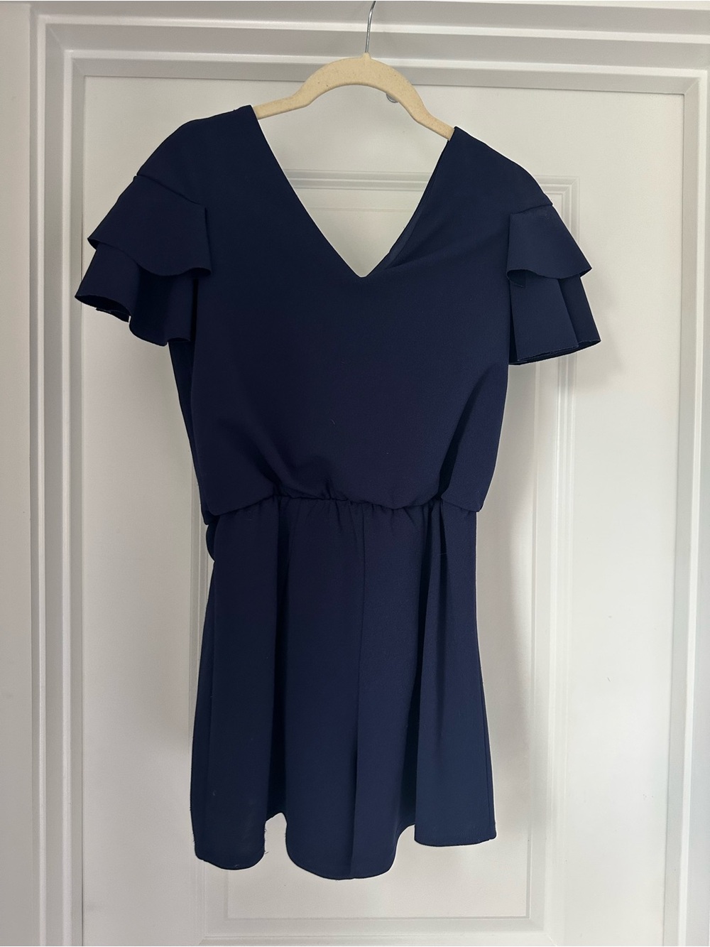 Madeline Navy V-Neck Ruffle Girls Romper NWOT